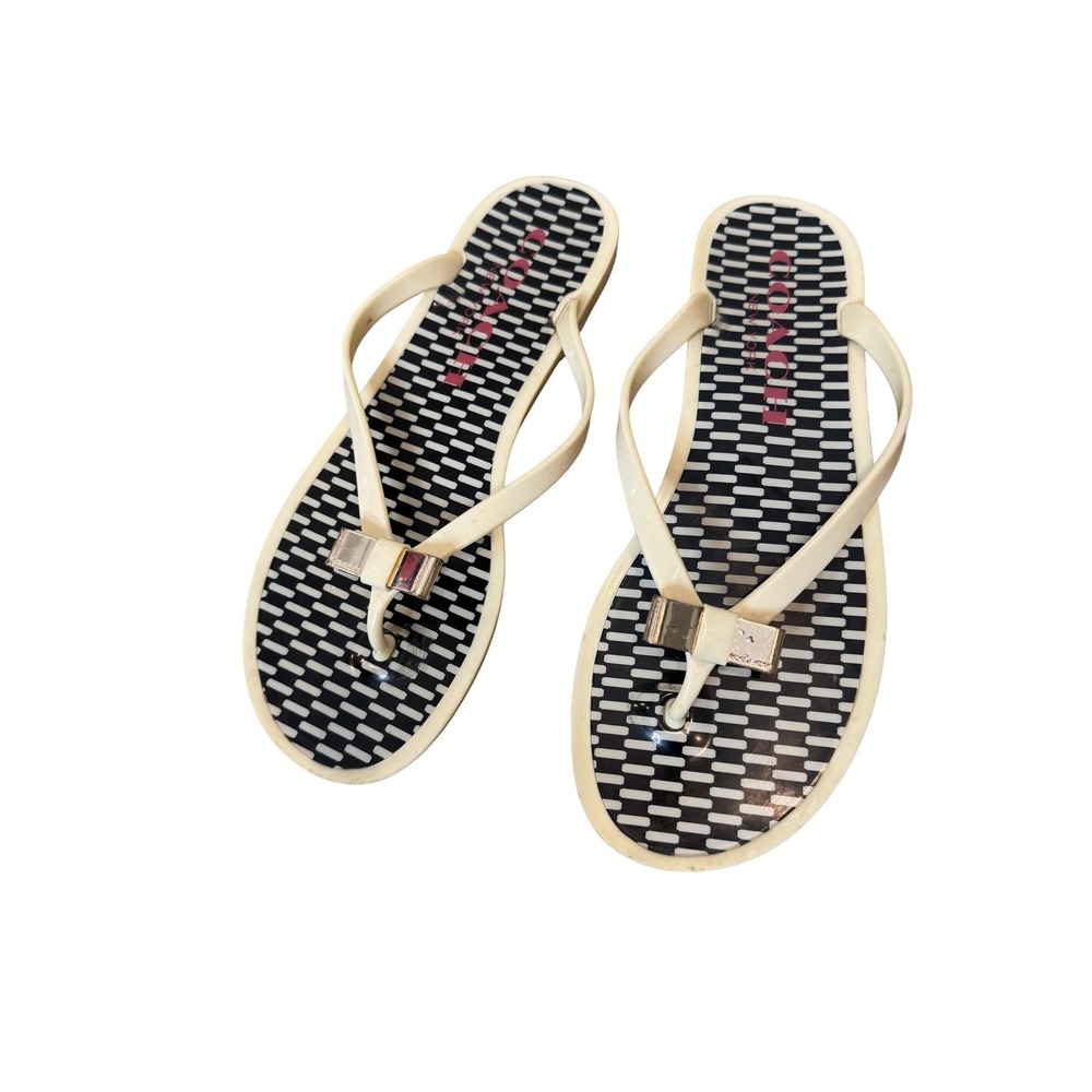 Coach Landon Sandals Womens Size 8 Black‎ Flip Flop Thong Bow Logo Rubber